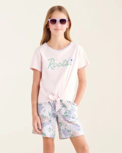 Girls Floral Tie T-Shirt -Apinxe Style 29020577 C54 a
