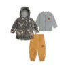 Little Boy's 3-Piece Waterproof Dinosaur-Print Jacket, Fleece Jacket & Pants Rain Set