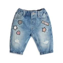 Guess Little Girl's Embroidered Patch Mom Jeans