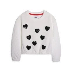Girl's Sequin-Heart Quilt-Sleeve Sweatshirt