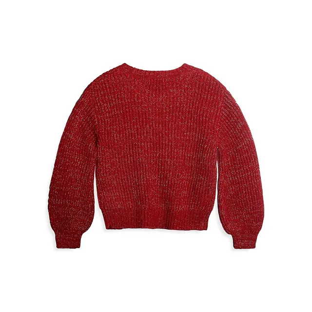 Little Girl's Metallic Bow Shaker Knit Sweater 2 Little Girl's Metallic Bow Shaker Knit Sweater - Image 2