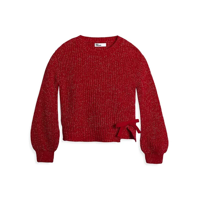 Little Girl's Metallic Bow Shaker Knit Sweater 1 Little Girl's Metallic Bow Shaker Knit Sweater
