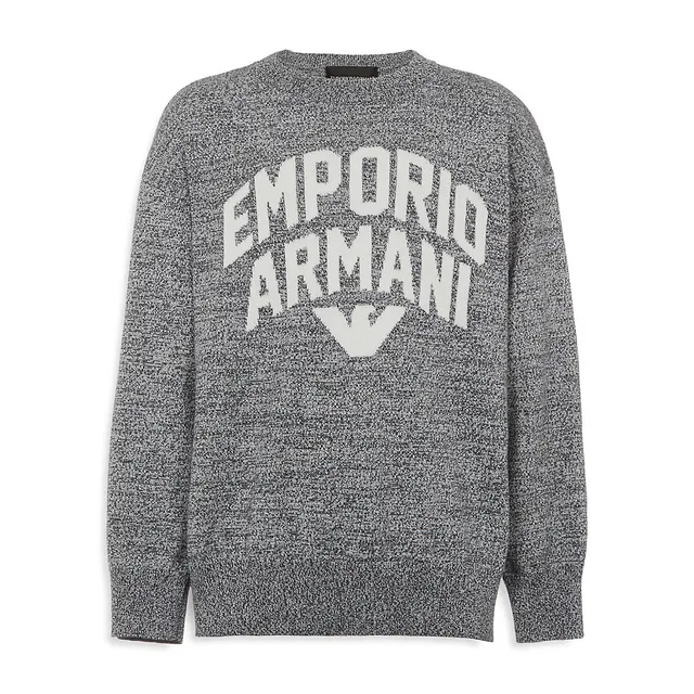Emporio Armani Little Boy's Oversized Intarsia Logo Crewneck Sweater 1 Emporio Armani Little Boy's Oversized Intarsia Logo Crewneck Sweater