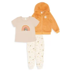 Little Girl's 3-Piece Plush Hoodie, Top & Pants Set