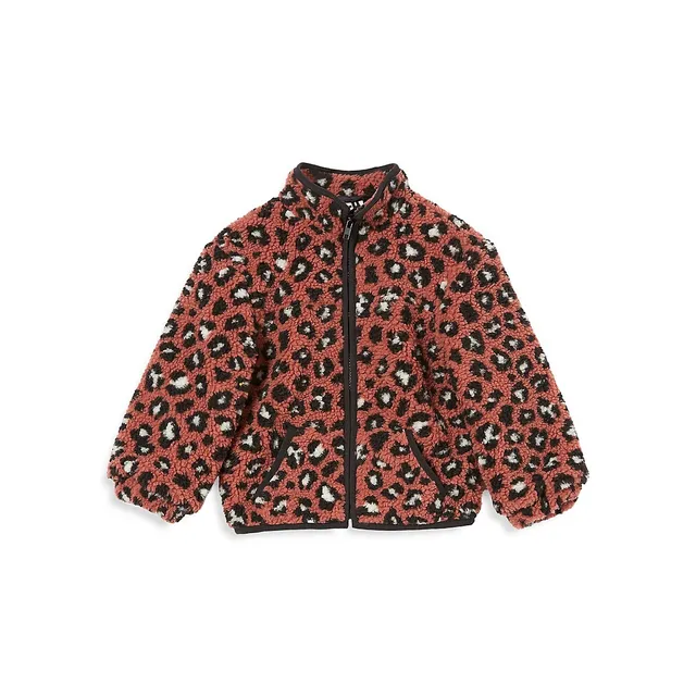 COTTON ON Little Girl's & Halle Leopard-Print Teddy Jacket 1 COTTON ON Little Girl's & Halle Leopard-Print Teddy Jacket