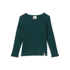 COTTON ON Girl's Jade Ribbed Lettuce-Trim Top