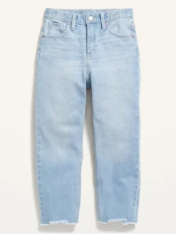 Old Navy High-Waisted Slouchy Straight Frayed-Hem Non-Stretch Jeans For Girls