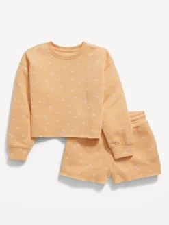 Old Navy Printed Crew-Neck Sweatshirt & Shorts Set For Girls