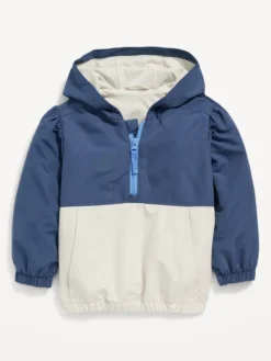Old Navy Hooded 1/4-Zip Color-Block Pullover Windbreaker Jacket For Toddler Girls