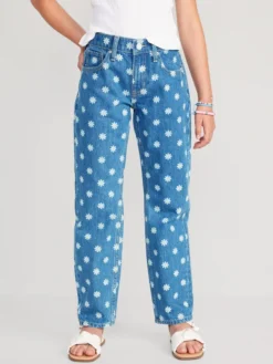 Old Navy High-Waisted Slouchy Straight Floral-Print Jeans For Girls