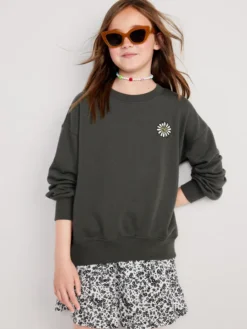 Old Navy Slouchy Crew Neck Graphic Sweatshirt For Girls